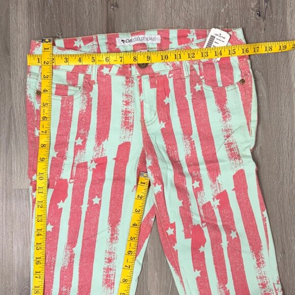 NWT Love Culture Mint Red Star Stripe Print Skinny Jeans Size 9 Junior USA - Picture 11 of 12